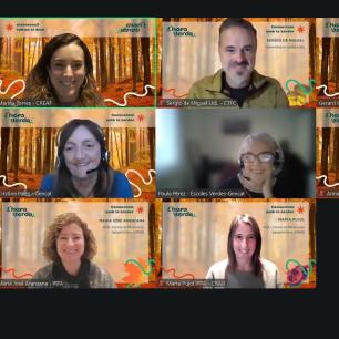 Video call with ten people, smiling and looking at the camera.