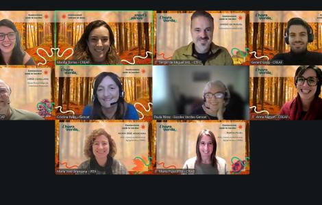 Video call with ten people, smiling and looking at the camera.