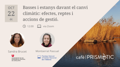 Event announcement with speakers and lake photograph background.