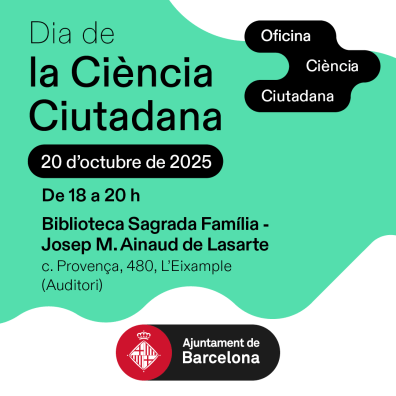 Event poster for the "Dia de la Ciència Ciutadana" in Barcelona on October 20, 2025.Anunci de l'acte del "Dia de la Ciència Ciutadana", data i lloc inclosos.