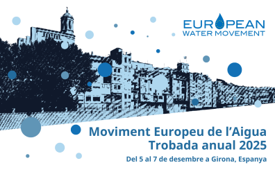 European Water Movement event poster; buildings in Girona, Spain.