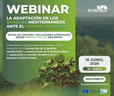 Tarjeta de anuncio del webinar sobre bosques mediterráneos y proyectos LIFE