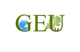 Logo of "GEU" with a globe and a leaf.
