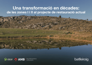 Landscape with green vegetation and water, with text overlay.