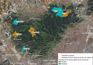 Mapa de Collserola amb les parcel·les del projecte LIFE MetroForest marcades