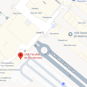 Map showing location of UAB Facultat de Biociències, indicated by a red marker.