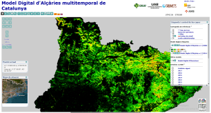 Map of Catalonia, highlighted in green and orange, with data visualization.